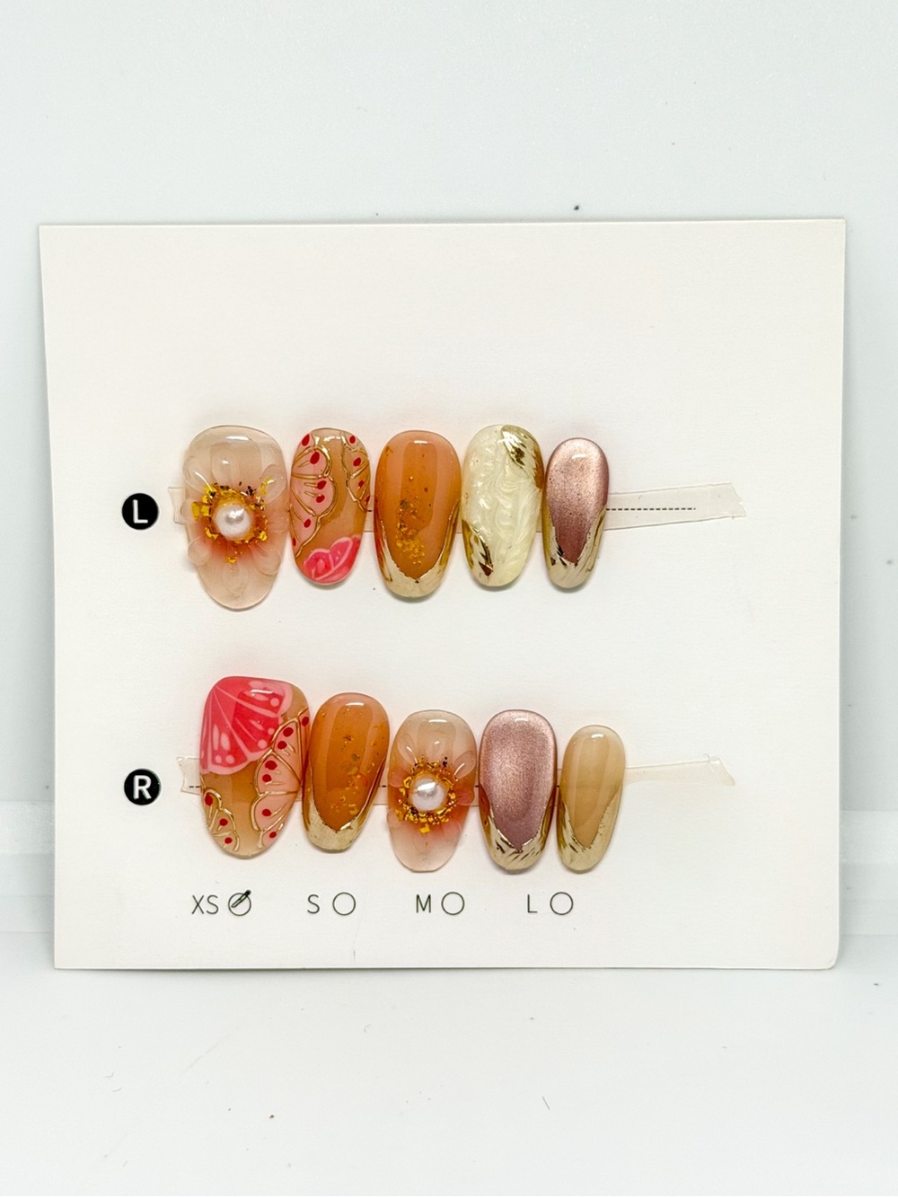 Hand-Painted Pink & Peach Floral Press-On Nail Set